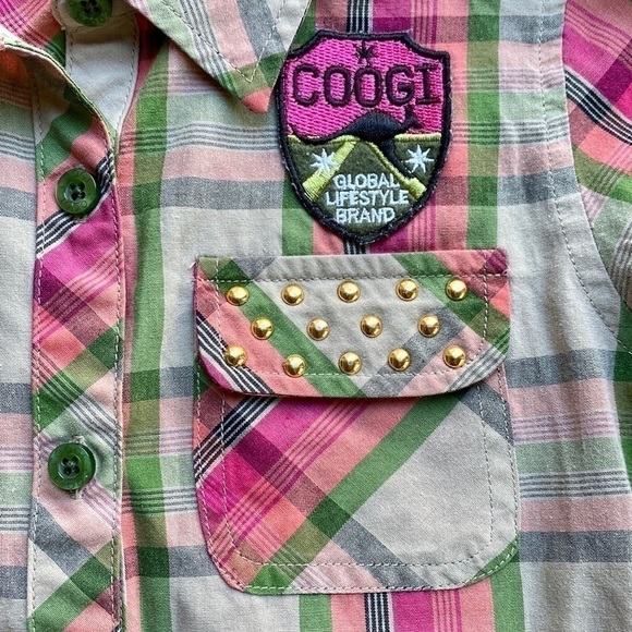 COOGI Little Kids Plaid Studded Patch Button Up Top Sz 6 - Picture 3 of 12